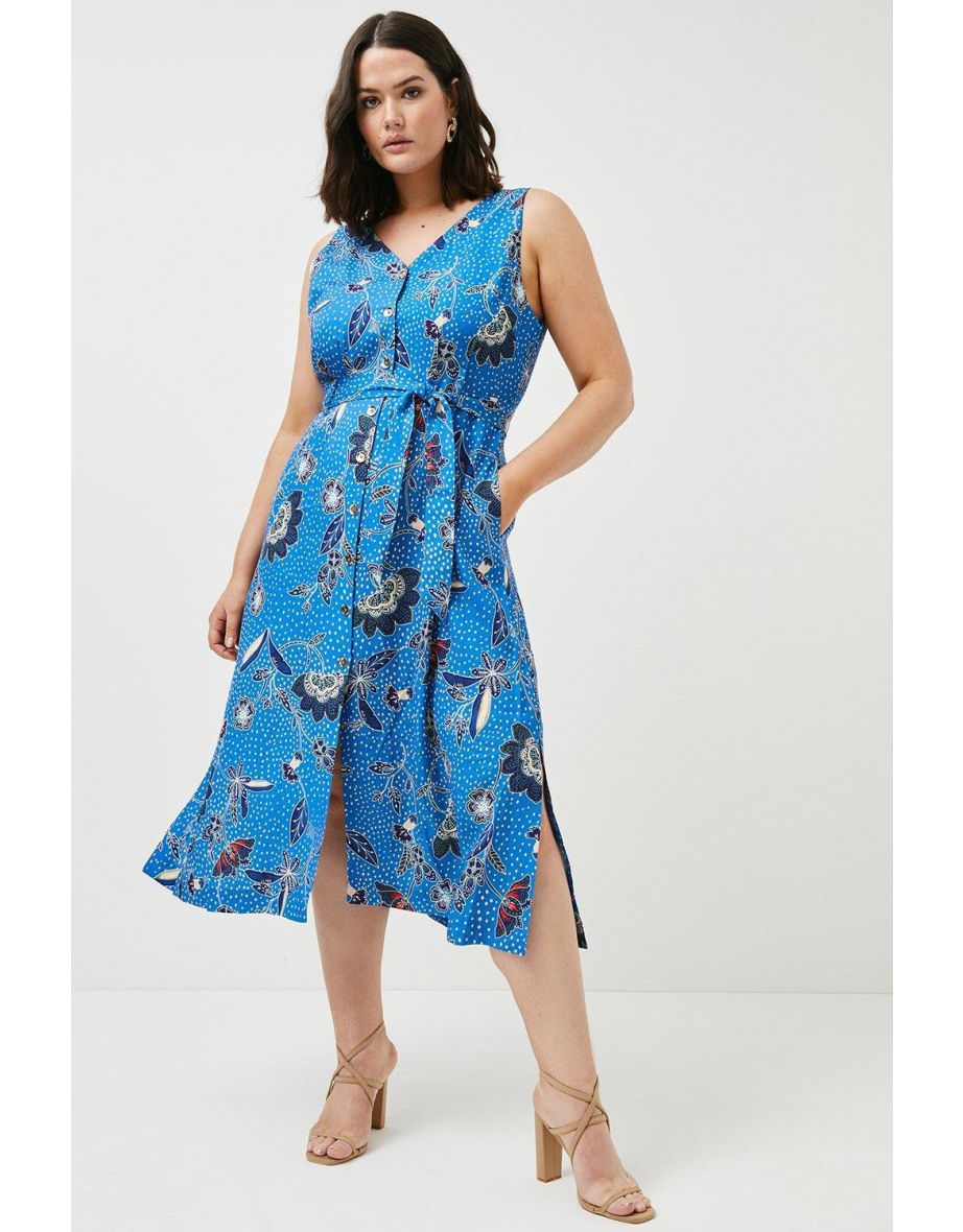 Curve Floral Batik Linen Viscose Woven Midi