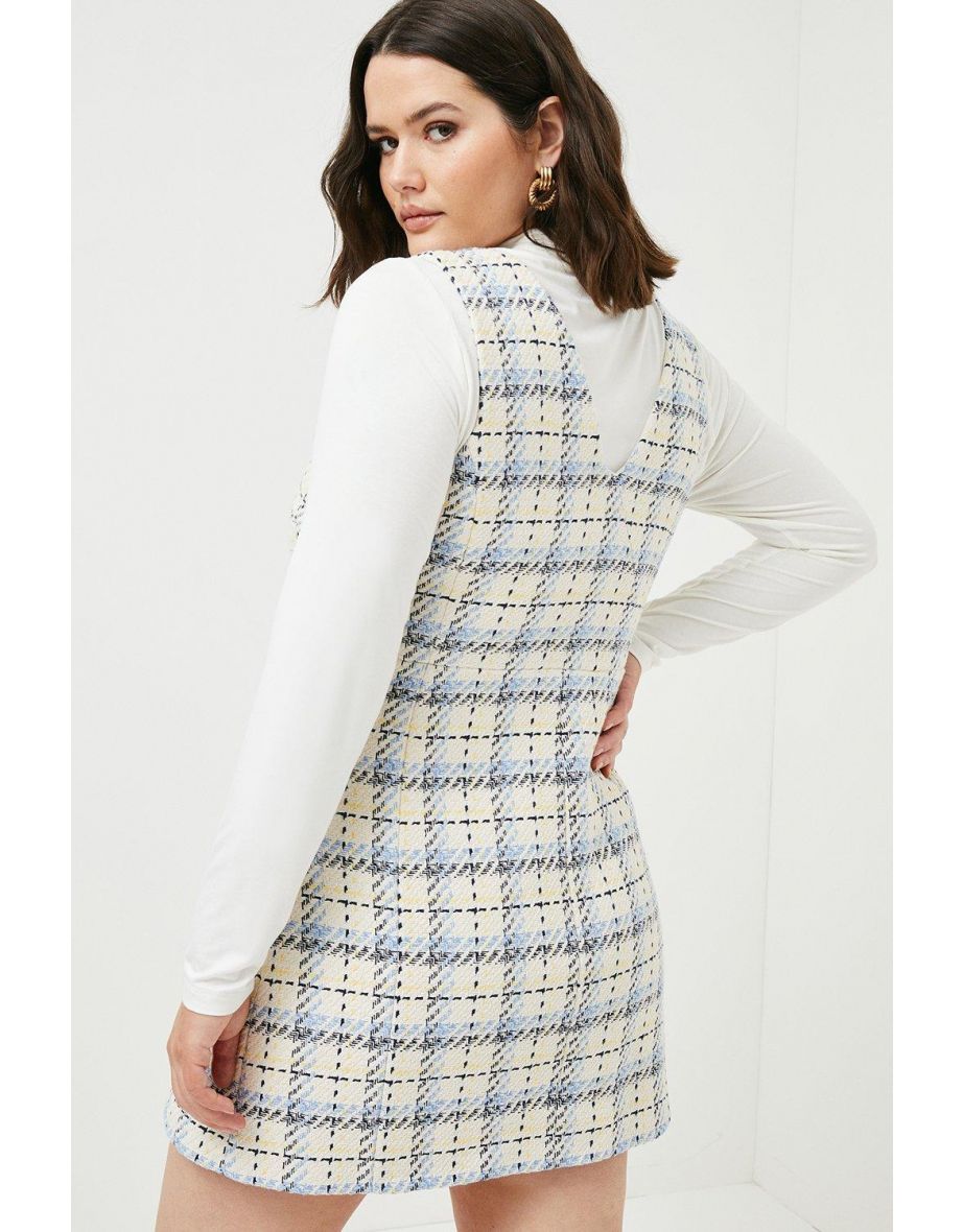 Curve Check Button Sleeveless Mini Dress - 2