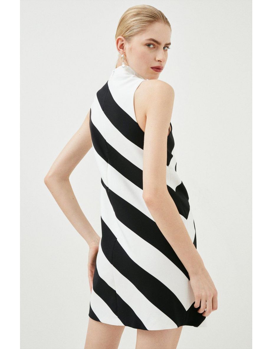 Compact Stretch Diagonal Stripe Shift Dress - 2