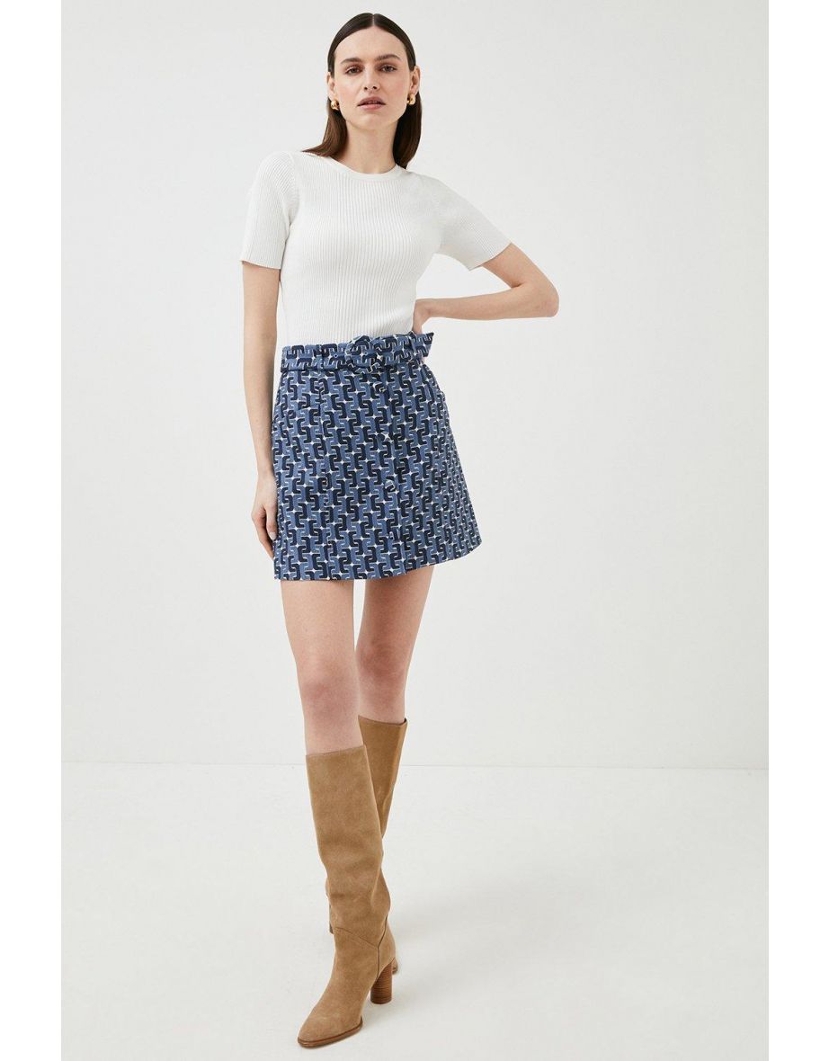 Chain Jacquard Button A Line  Mini Skirt