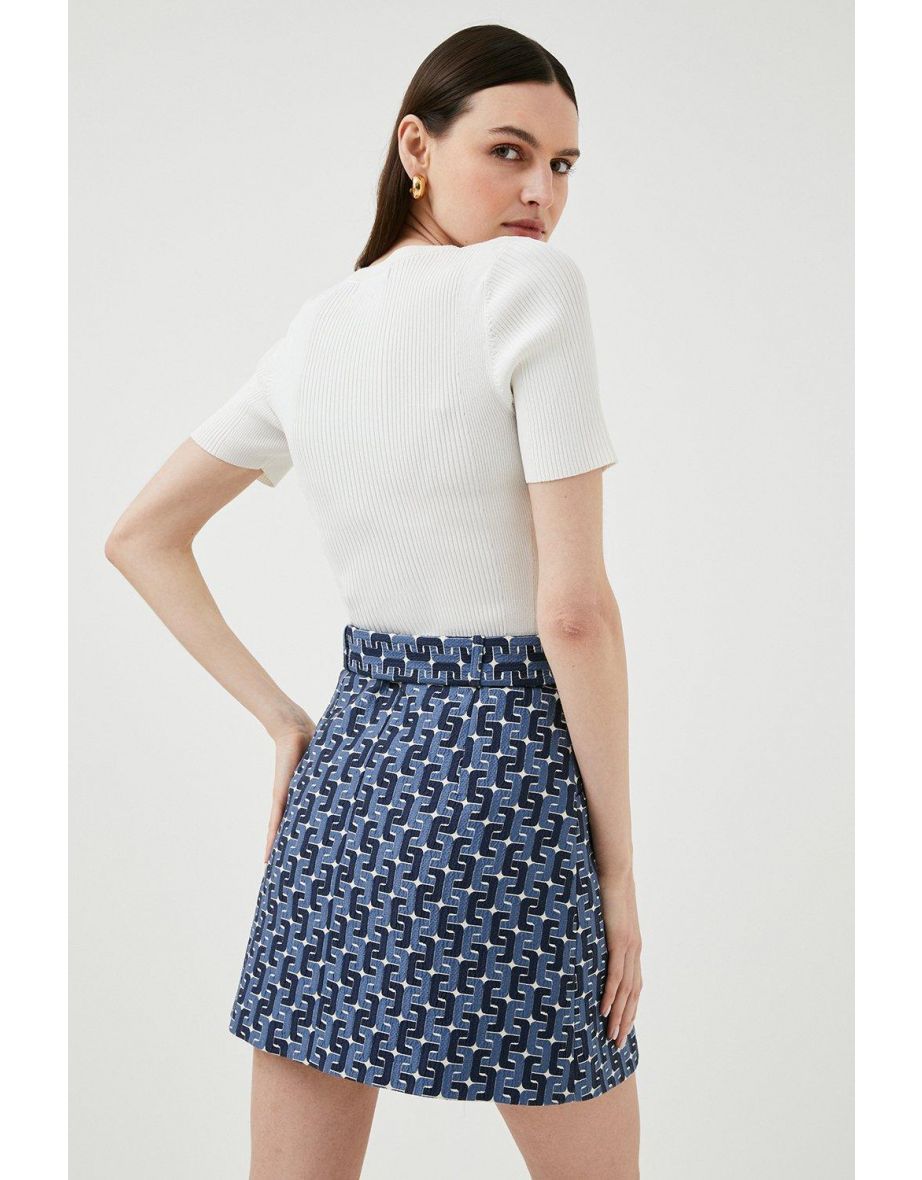 Chain Jacquard Button A Line  Mini Skirt - 2