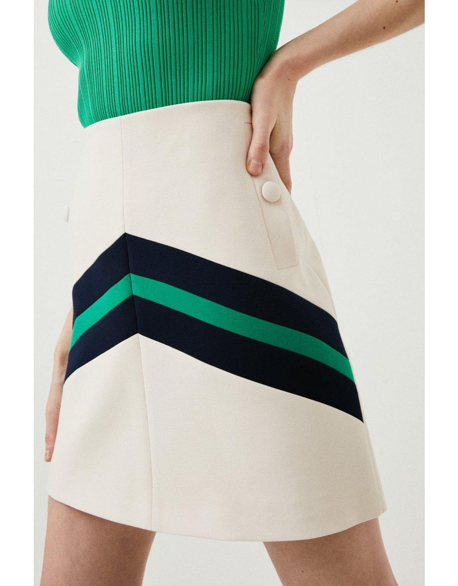 Compact Stretch Stripe Colour Block Skirt