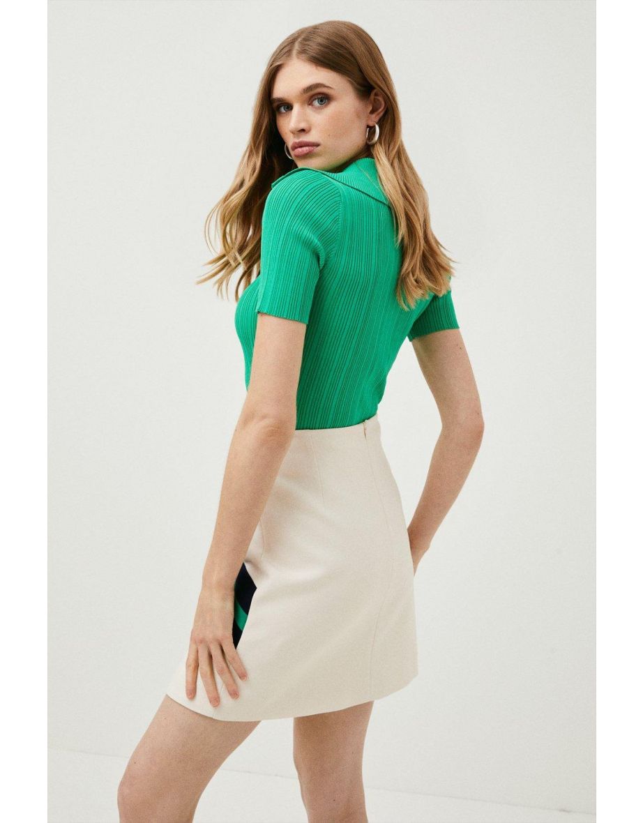 Compact Stretch Stripe Colour Block Skirt - 2