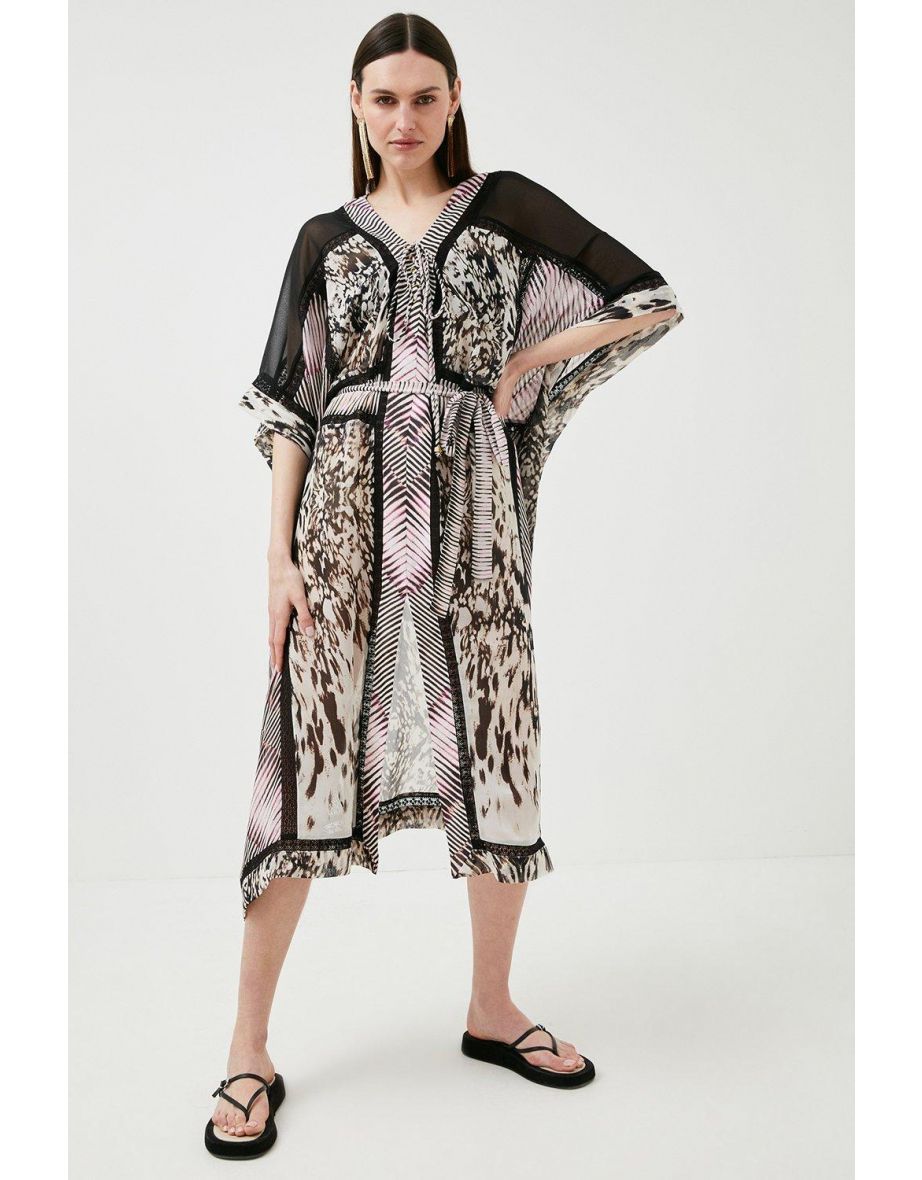 Beach Patchwork Print Woven Midi Cover Up