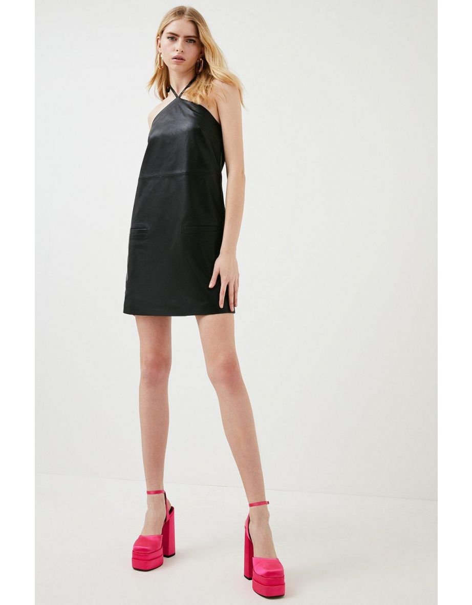 Leather Halter Neck Mini Dress