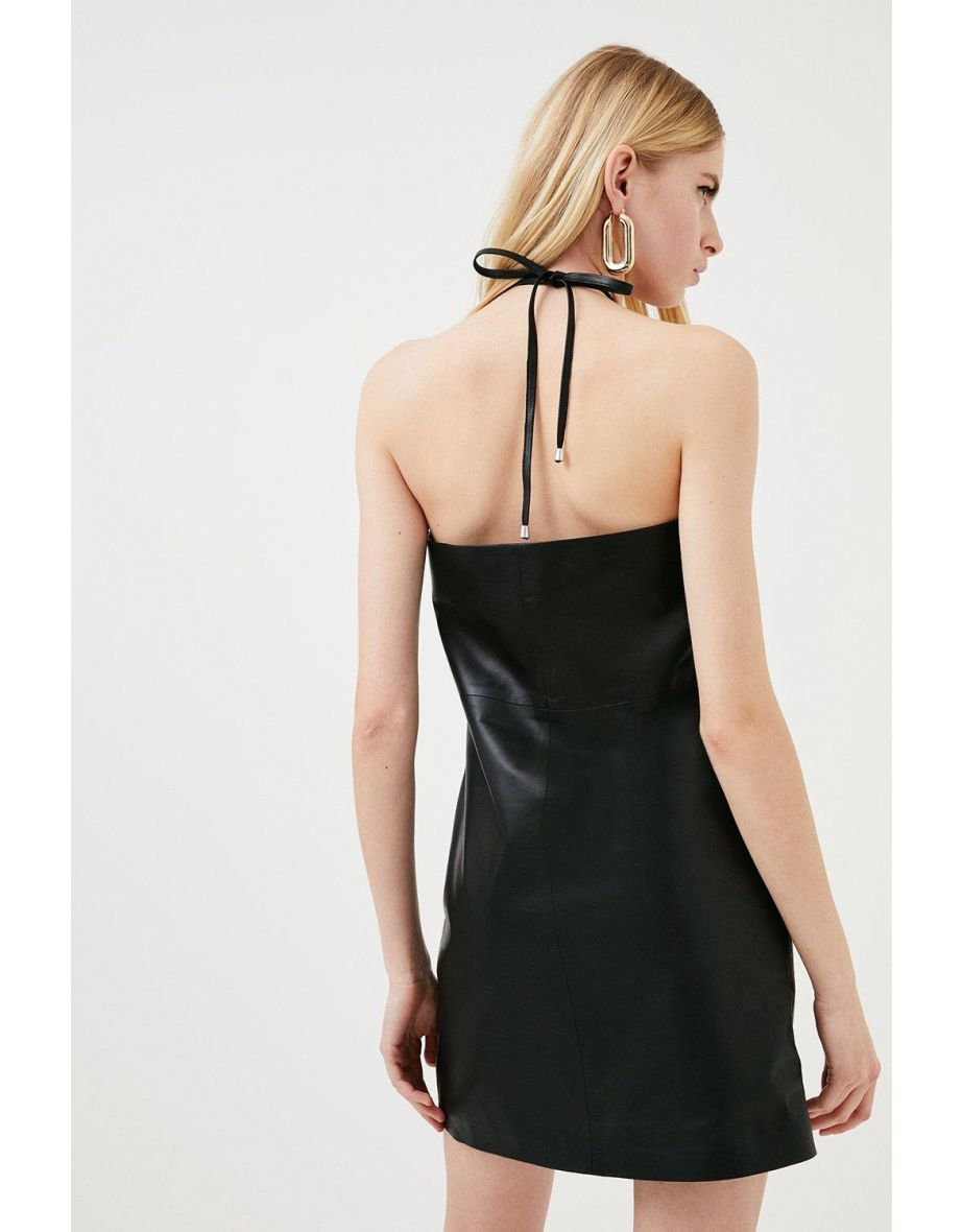 Leather Halter Neck Mini Dress - 2