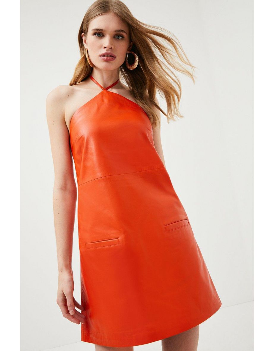 Leather Halter Neck Mini Dress