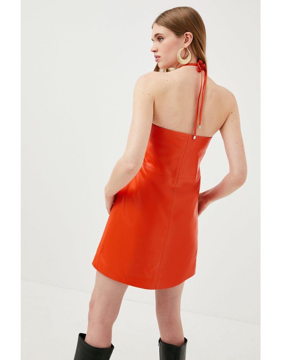 Leather Halter Neck Mini Dress - 2