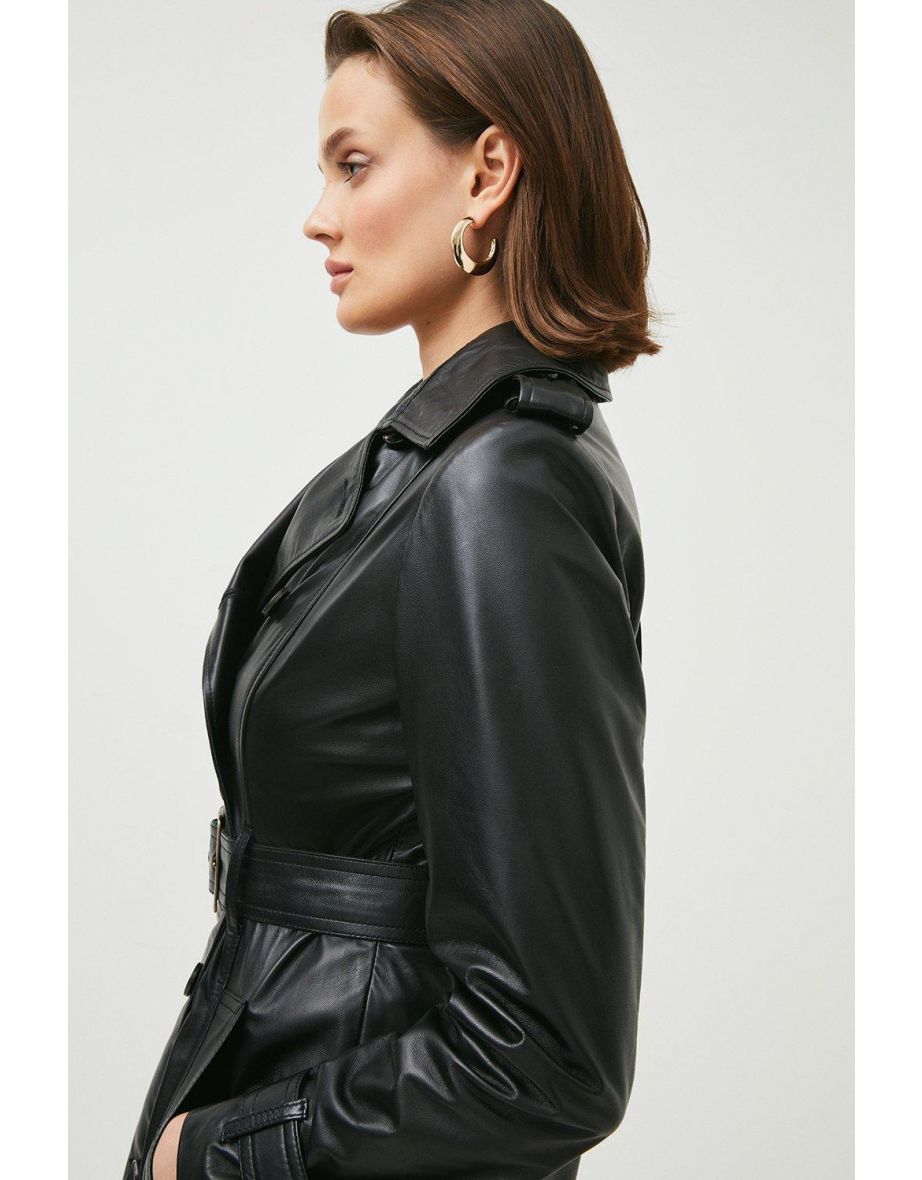 Petite Leather Trench Coat - 2