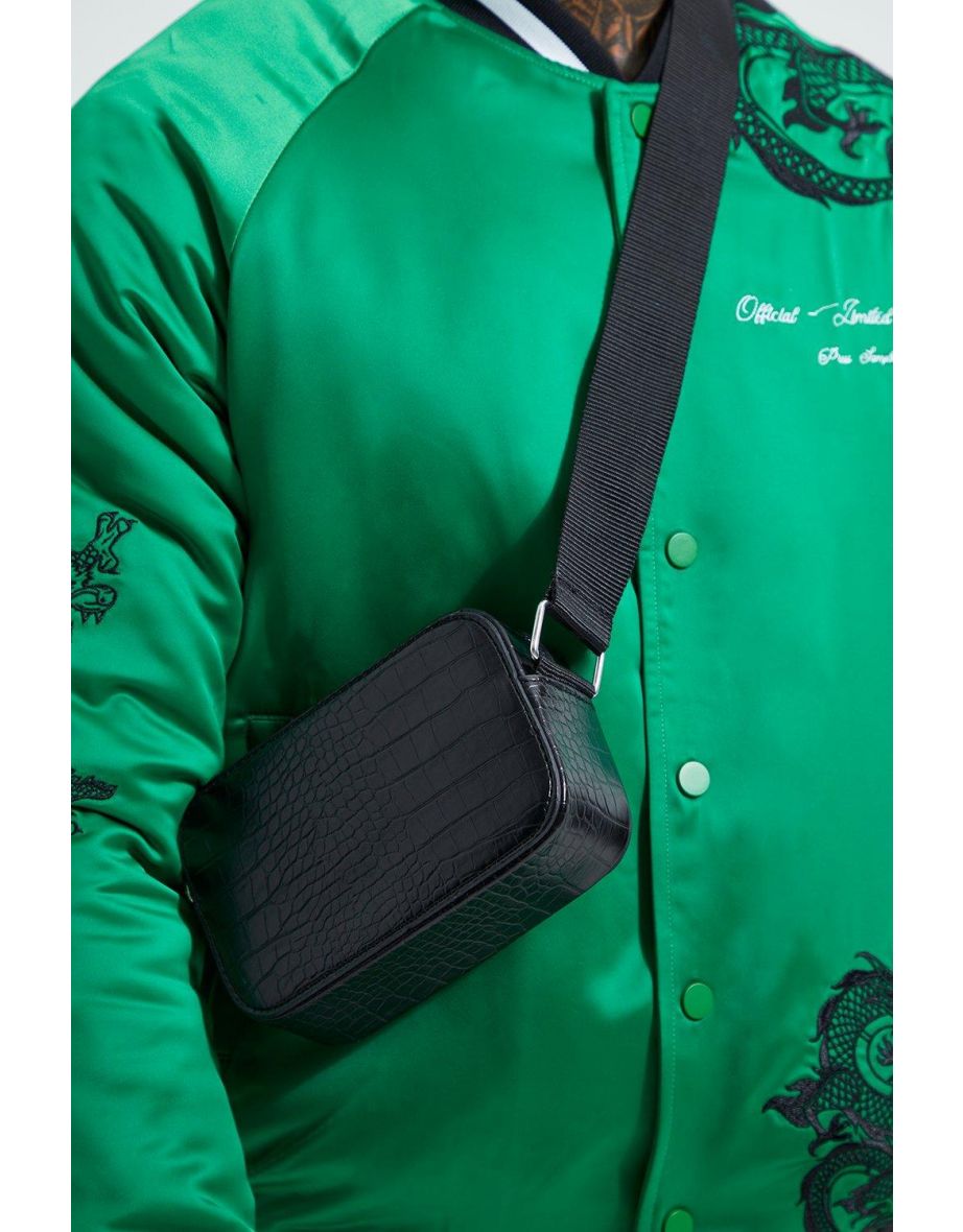 Leather Look Croc Box Cross Body - black - 1