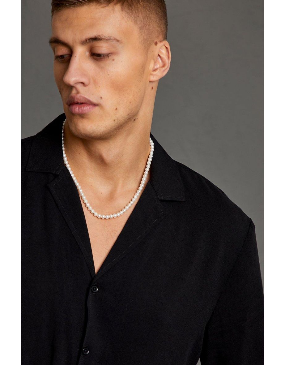 Short Sleeve Viscose Dropped Revere Shirt - black - 2