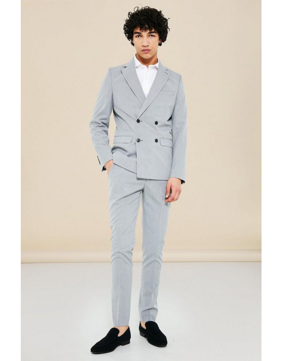 Skinny Double Breasted Suit Jacket - grey - 2
