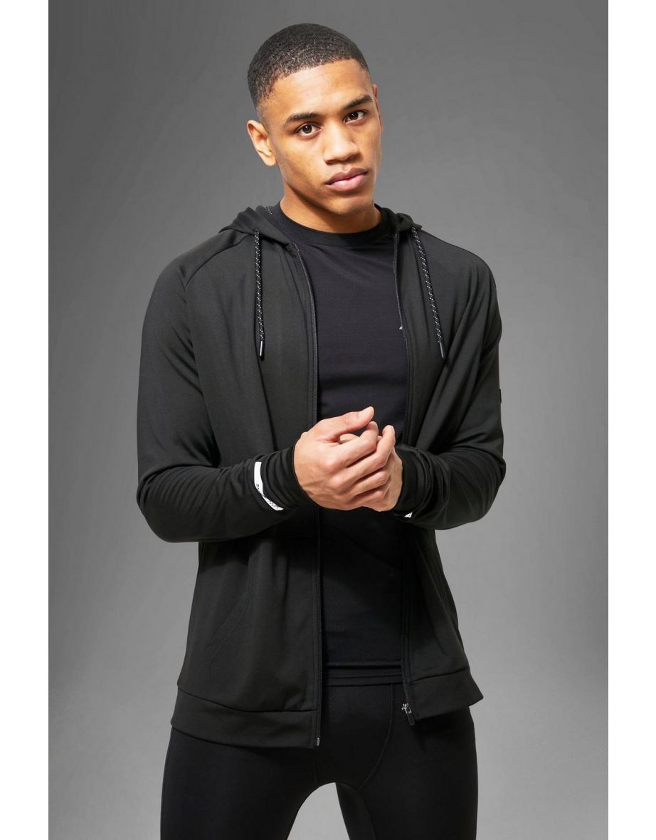 Man Active Performance Zip Through Hoodie - black