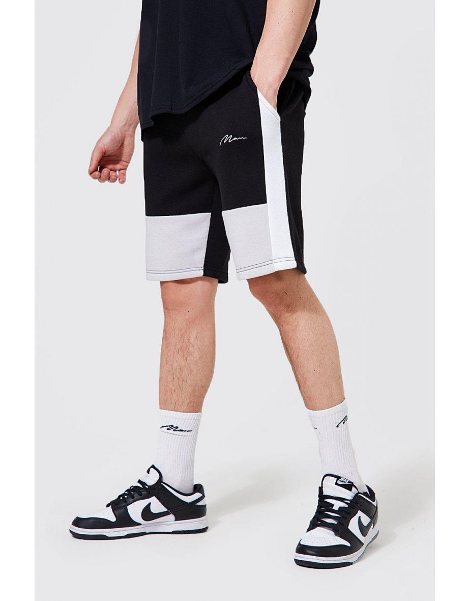 Regular Fit Man Signature Colour Block Shorts - black