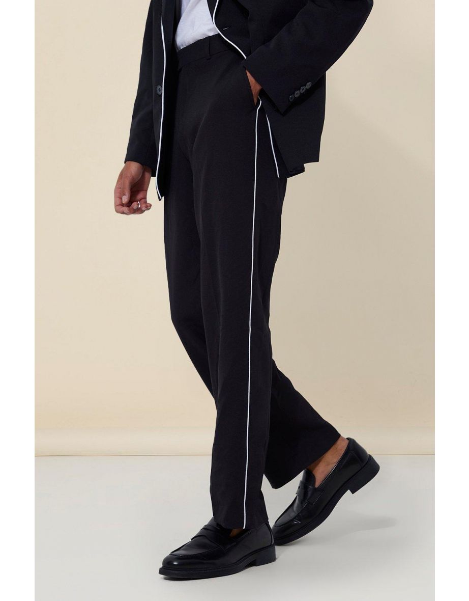 Relaxed Piping Suit Trousers - black