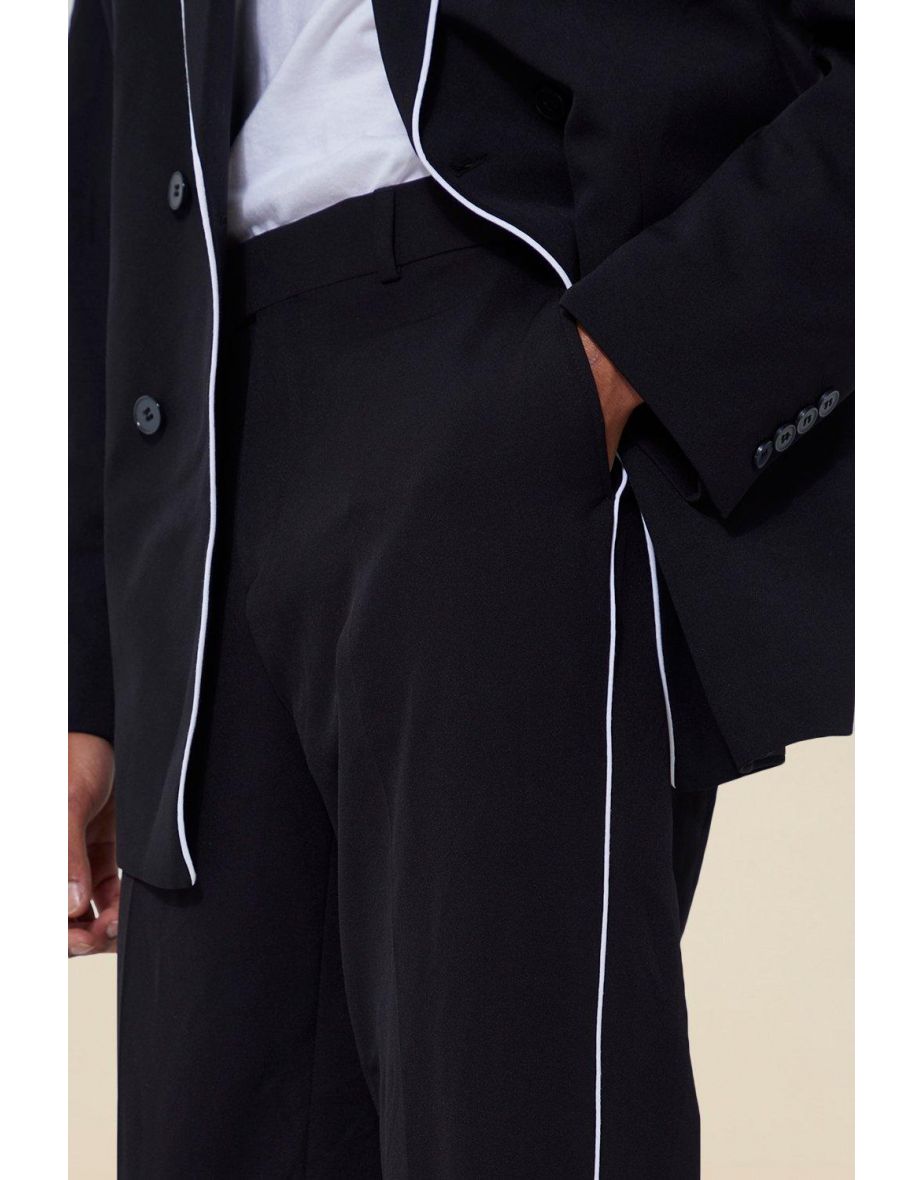 Relaxed Piping Suit Trousers - black - 2