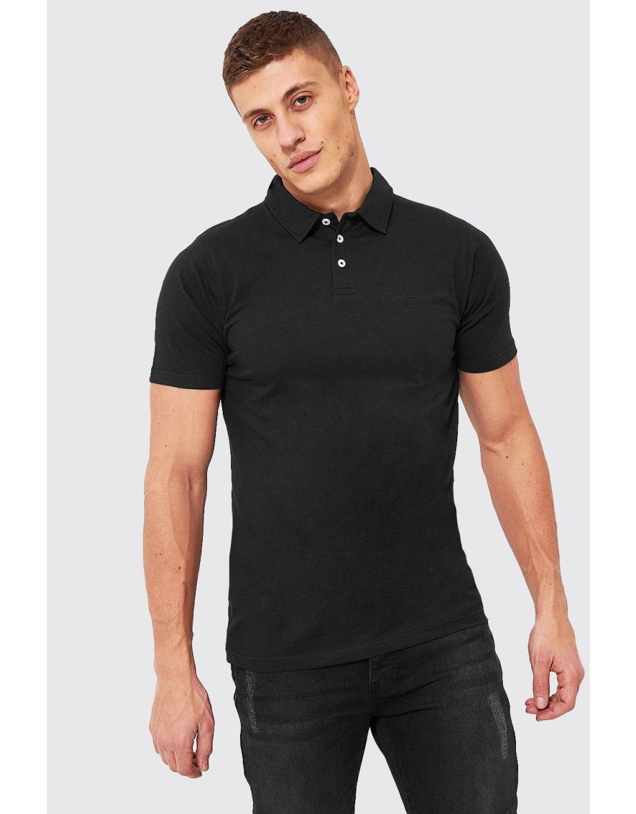 Slim Fit Man Signature Short Sleeve Polo - black