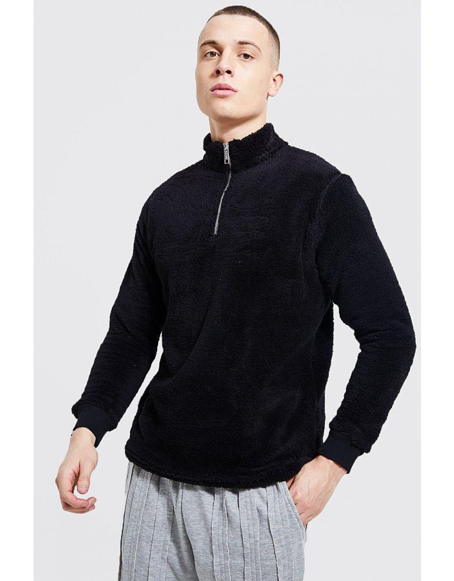 Borg Funnel Neck Sweatshirt - black