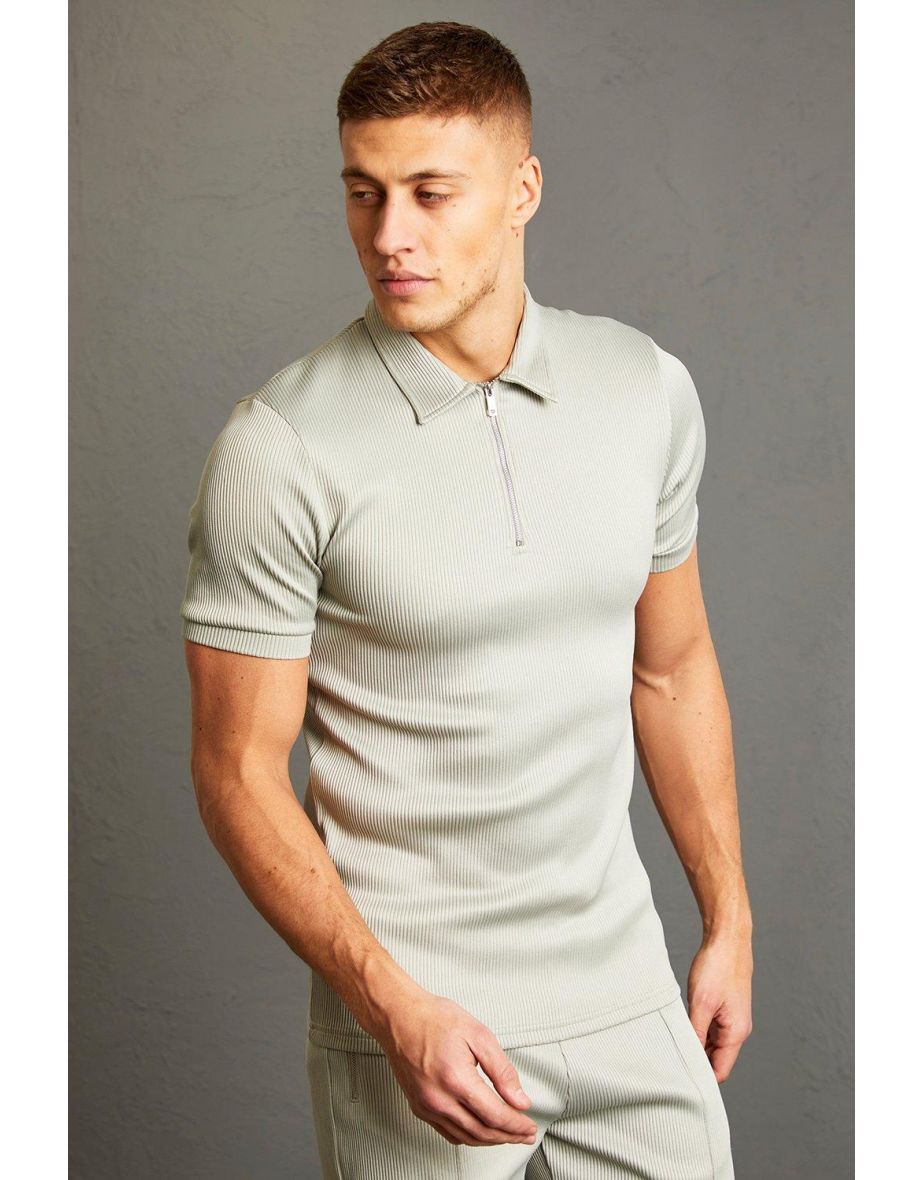 Muscle Fit Pleated Polo - sage