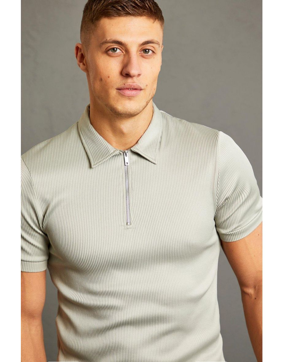 Muscle Fit Pleated Polo - sage - 2