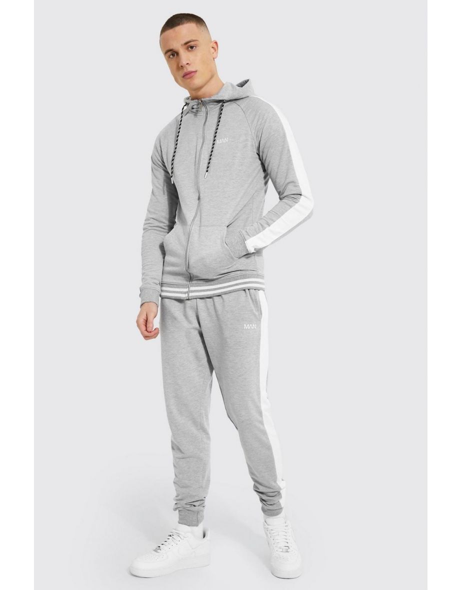 Grey muscle fit best sale tracksuit