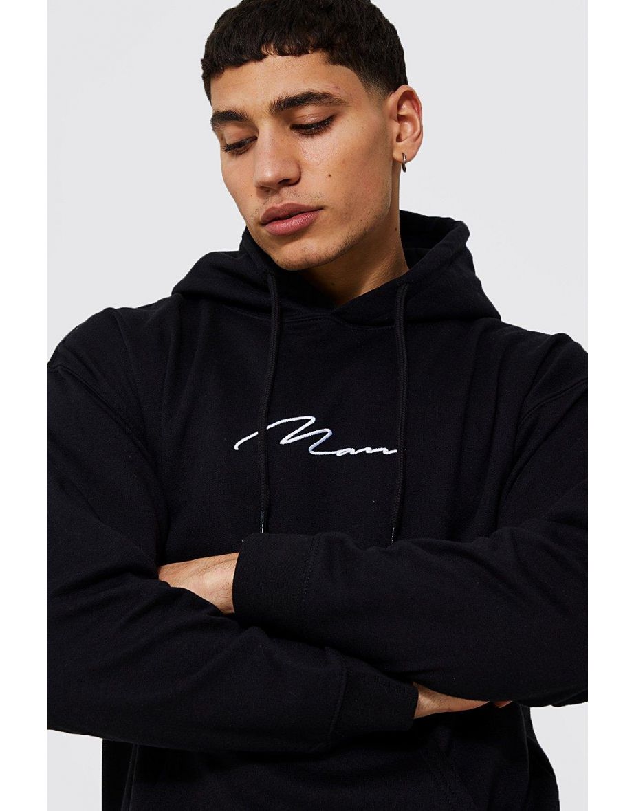 Man Signature Over The Head Hoodie - black - 2