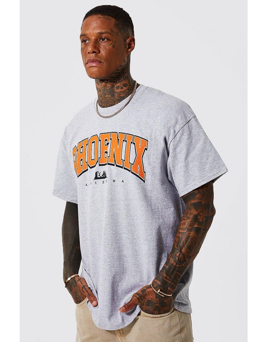 Oversized Phoenix Print T-shirt - grey marl