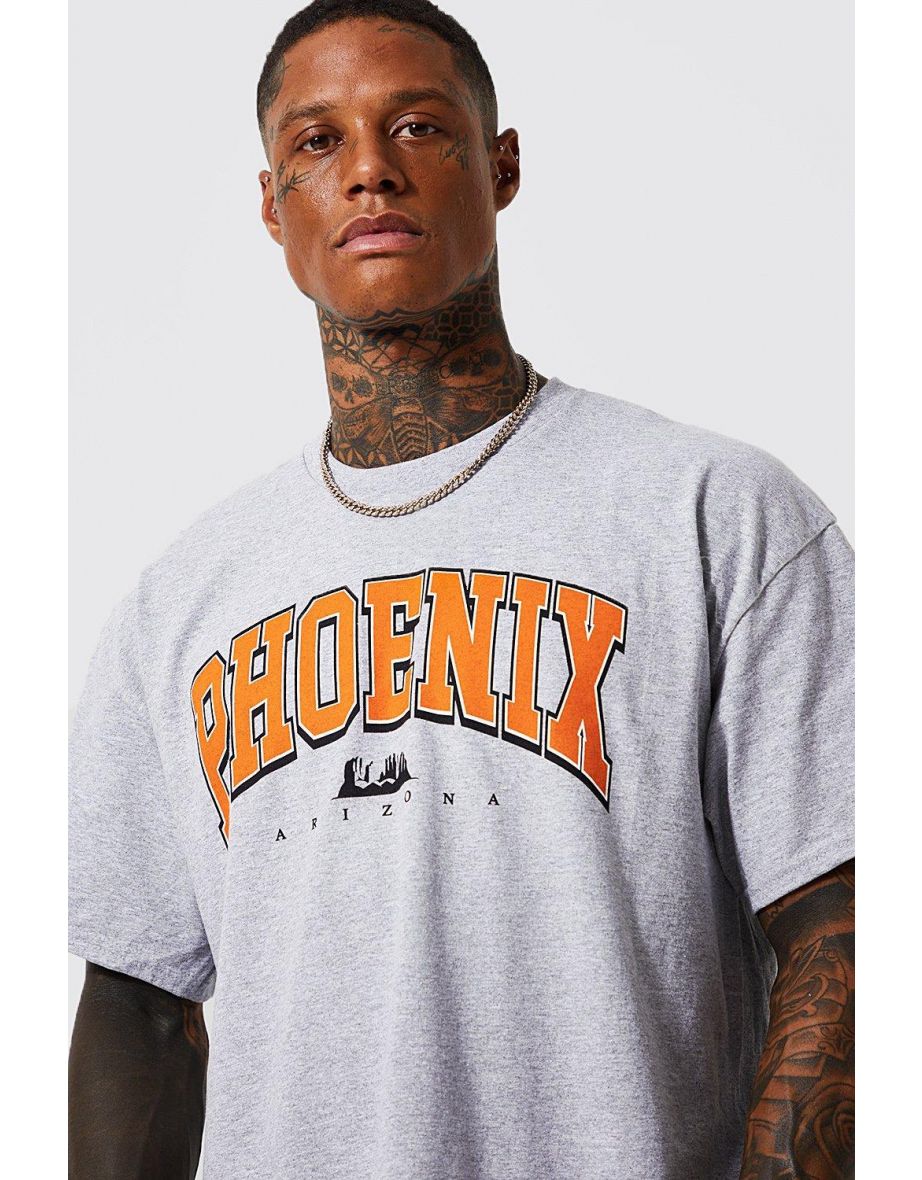 Oversized Phoenix Print T-shirt - grey marl - 2