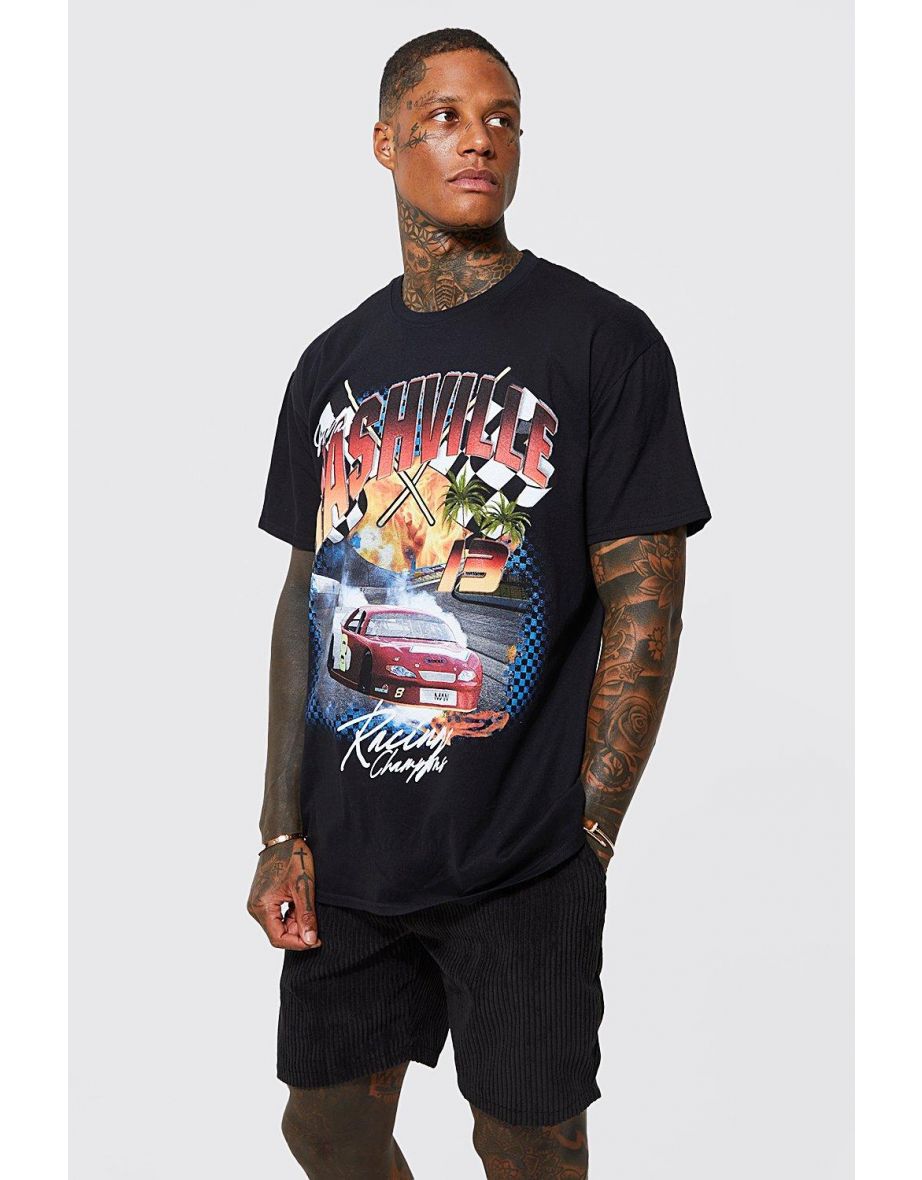 Oversized Car Graphic T-shirt - black