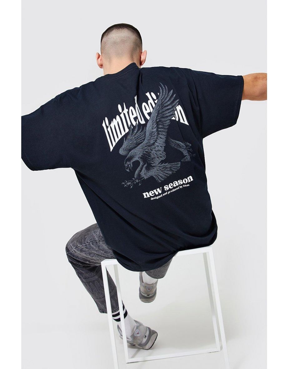 Oversized Limited Edition Eagle Print T-shirt - black