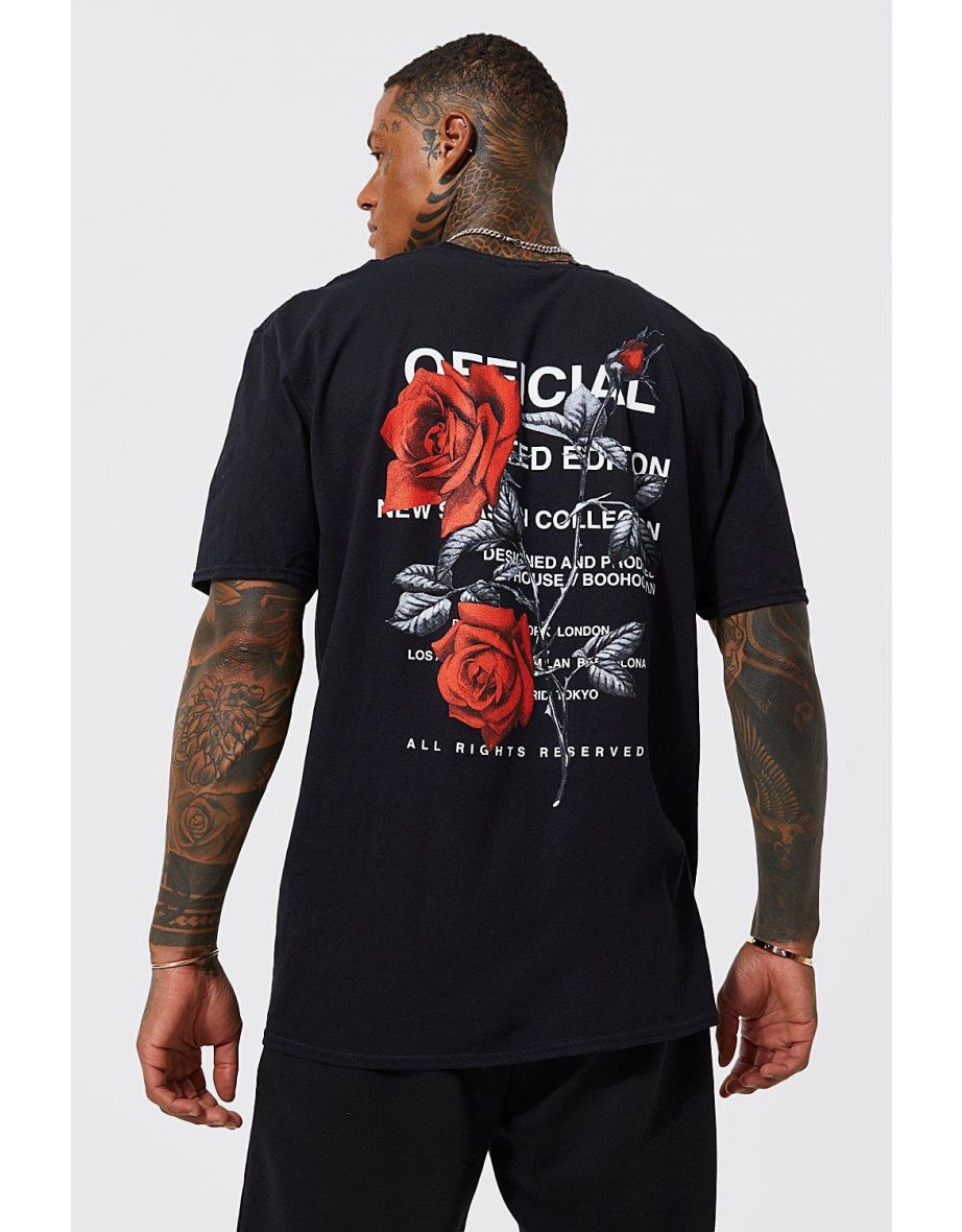 Oversized Floral Back Graphic T-shirt - black