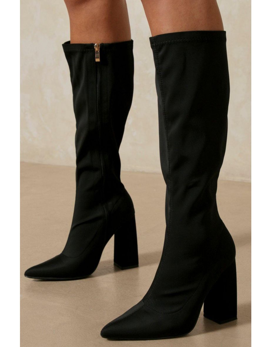 Stretch Knee High Heeled Boots