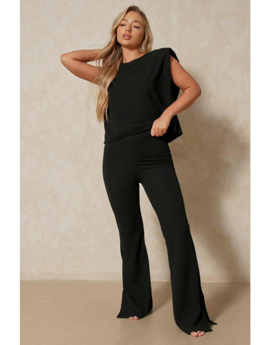 Ribbed Boxy Side Split Lounge Set