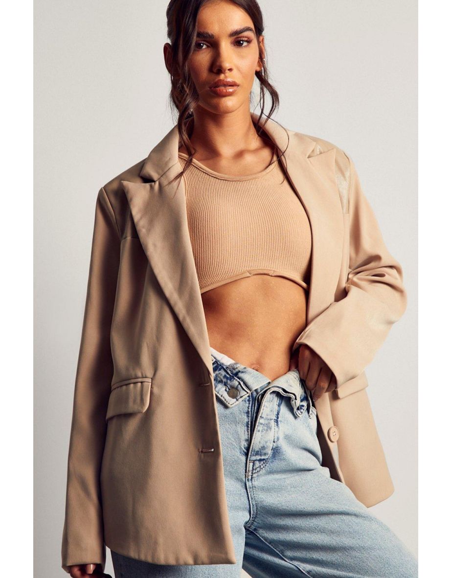 Leather Look Shoulder Detail Blazer