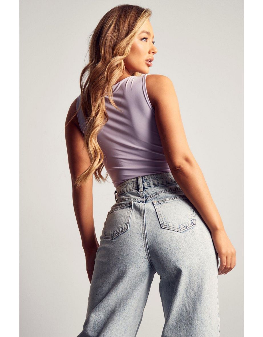 Double Layer Cut Out Sleeveless Bodysuit - 2