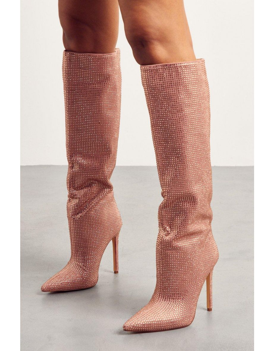 Premium Diamante Heeled Knee High Boots