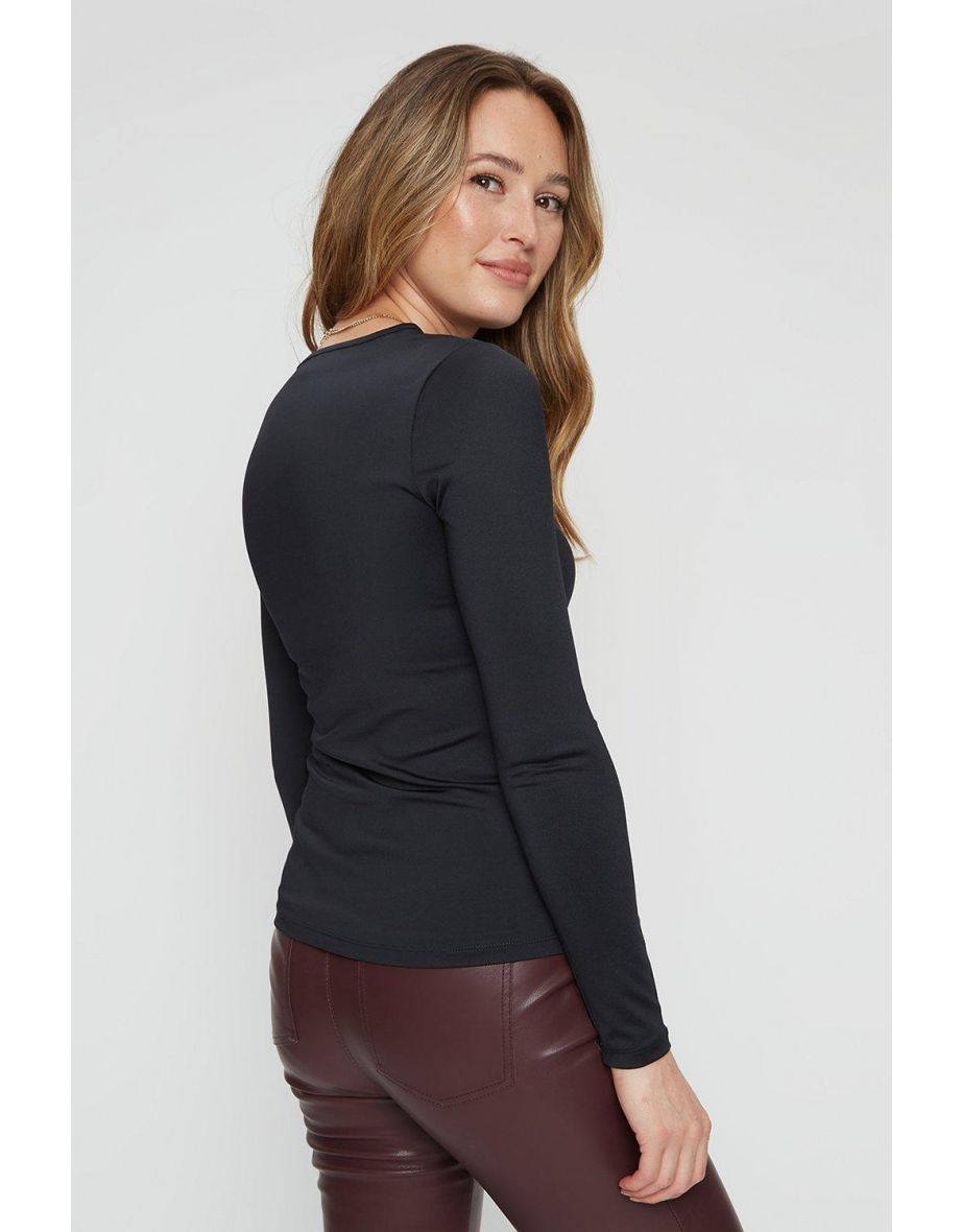 Ay Black Rib Cut Out Long Sleeve Top - 2