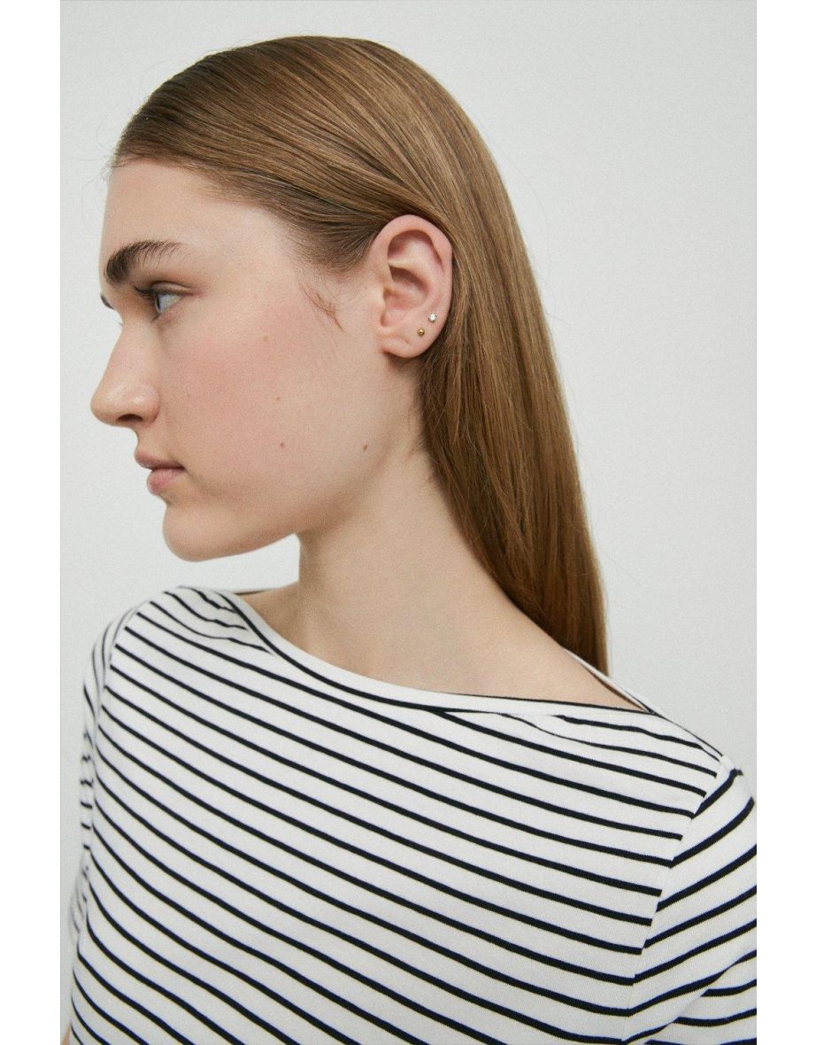 Stripe Slash Neck Short Sleeve Top