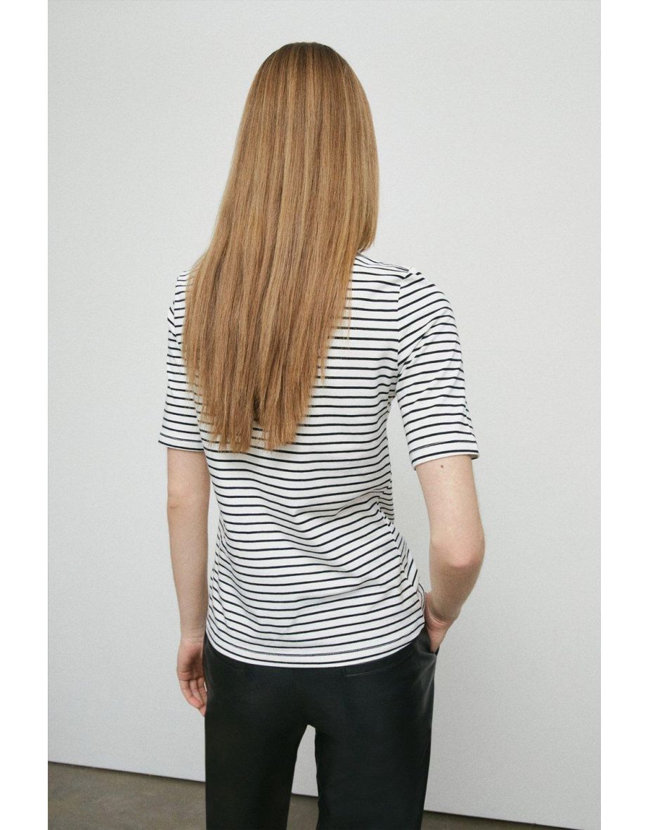Stripe Slash Neck Short Sleeve Top - 2
