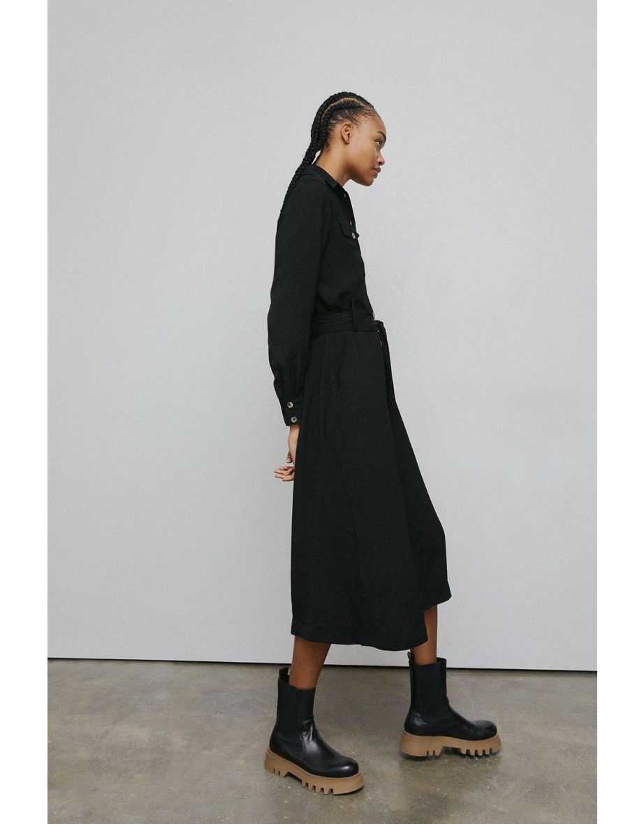 Twill Utility Belted Midi Dress