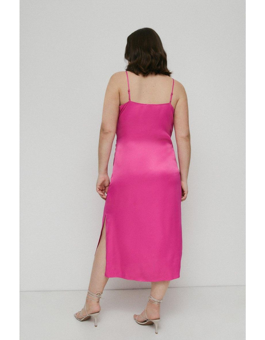 Curve Satin Wrap Ruched Slip Midi Dress - 2