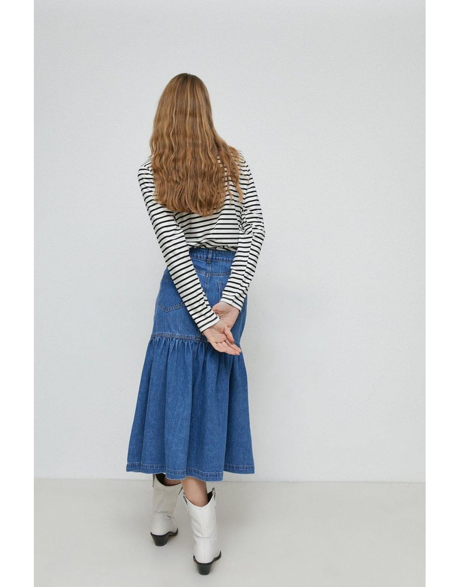 Denim Utility Gathered Seam Midi Skirt - 2