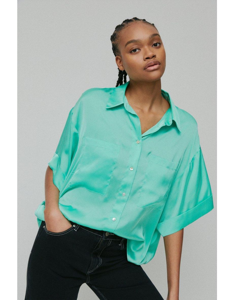 Satin Short Sleeve Pocket Top