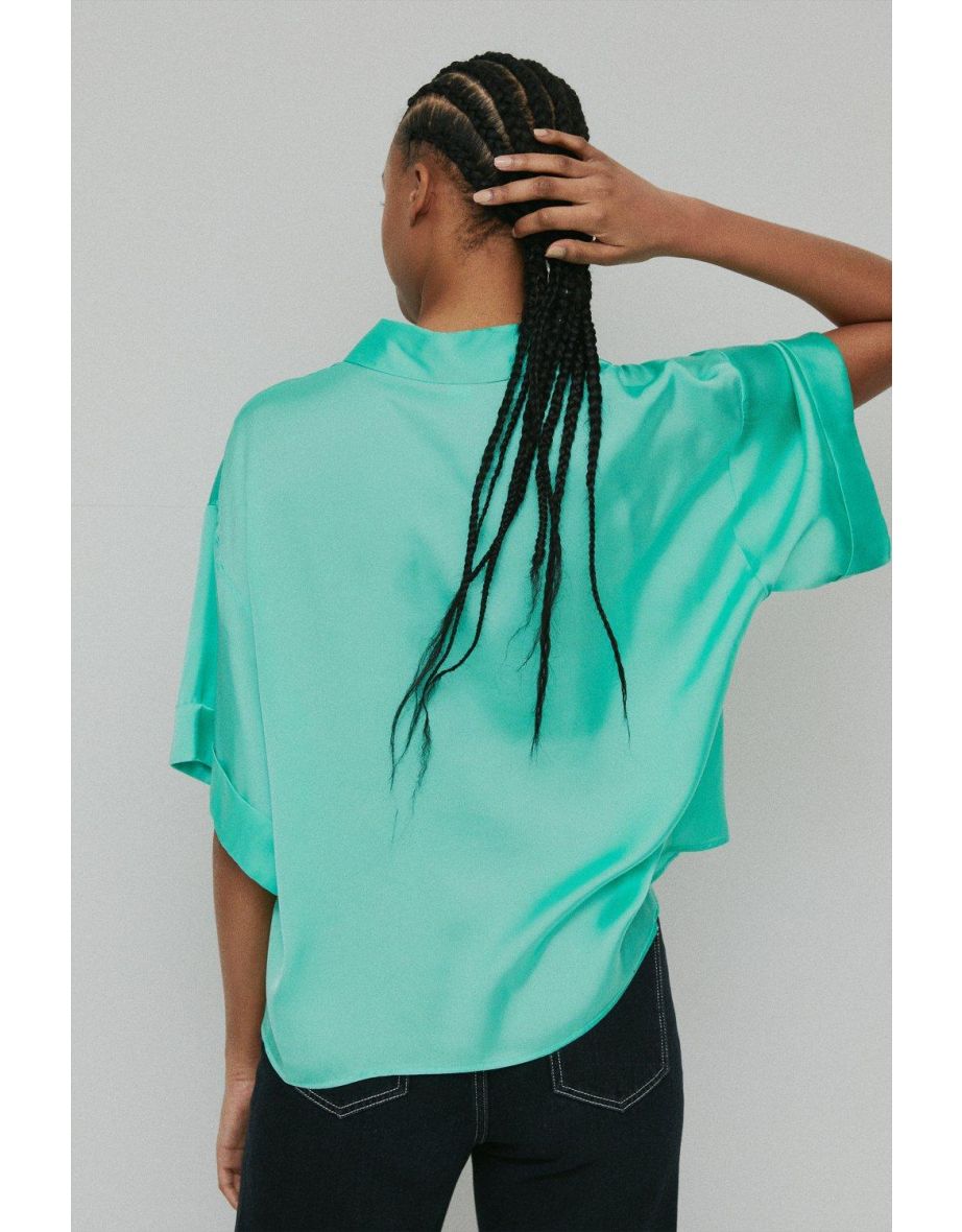 Satin Short Sleeve Pocket Top - 2