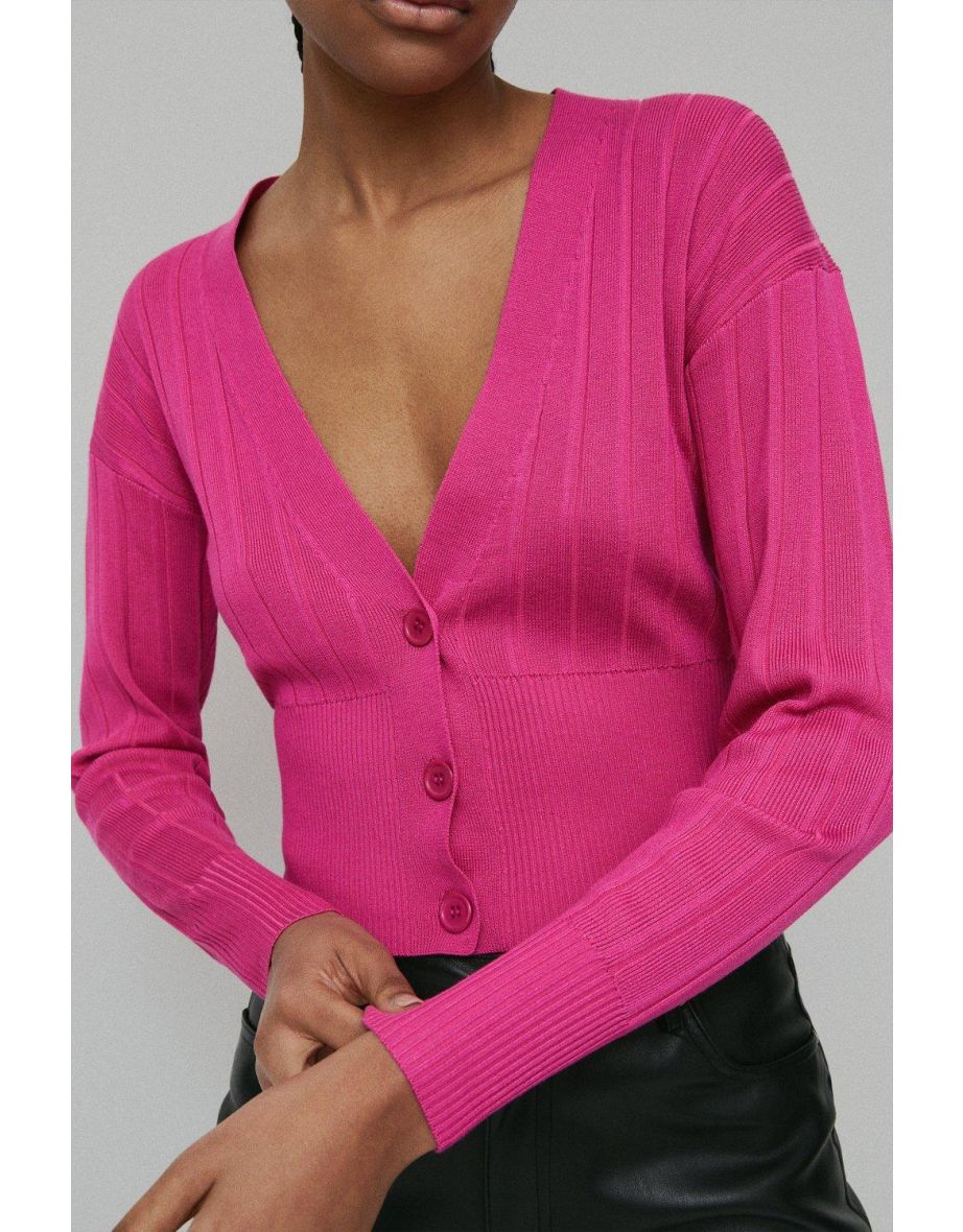Wide Rib V Neck Knit Cardigan