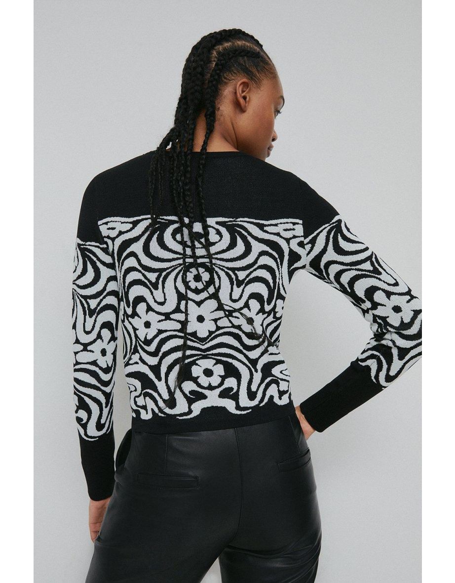 Wave Floral Placement Jacquard Knit Jumper - 2