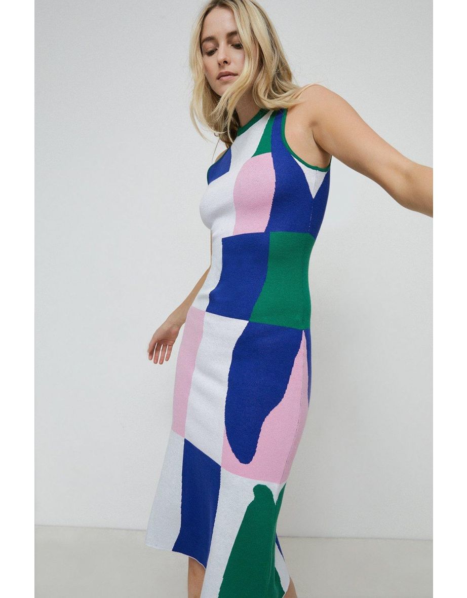 Warehouse colour block knitted dress top