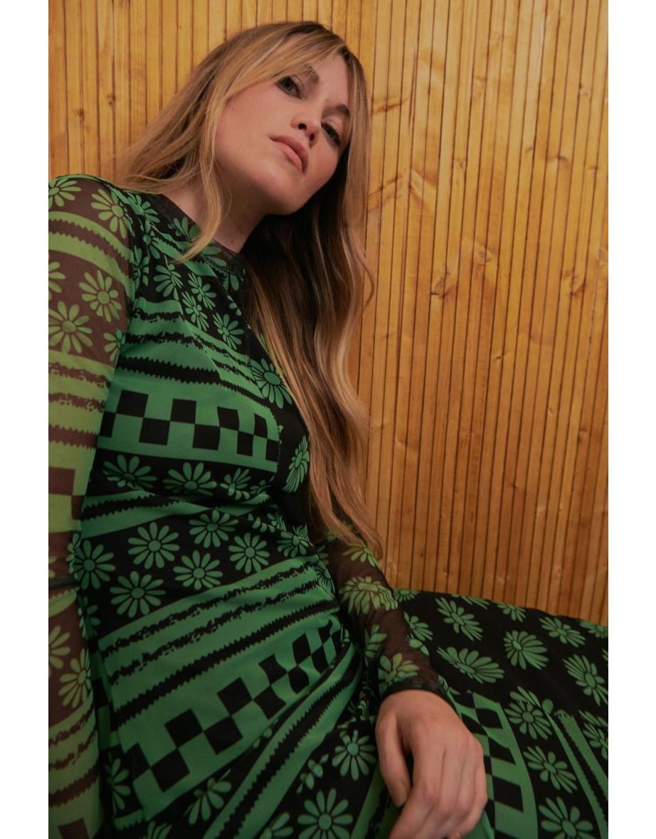 Warehouse x Kara Rose Printed Mesh Dress