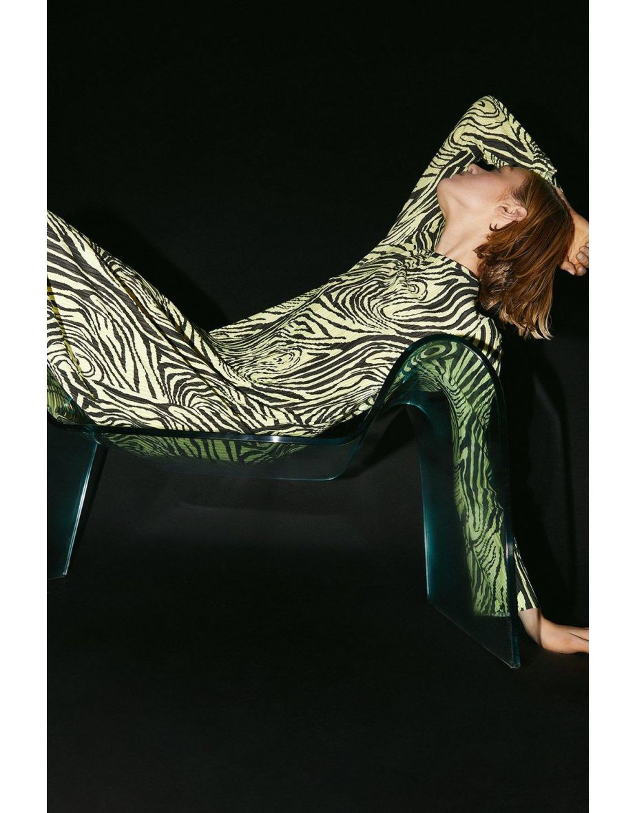 Zebra Printed Plisse Midi Dress
