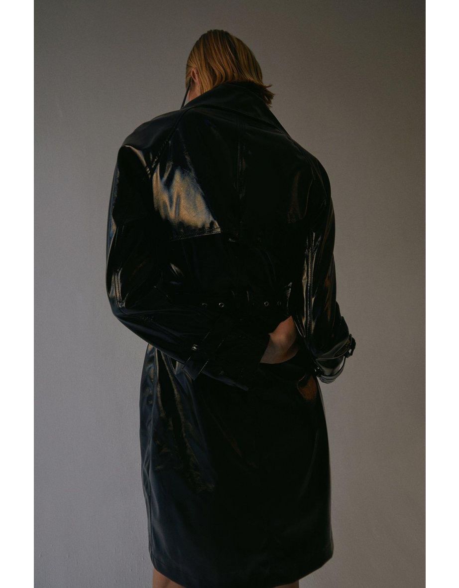Belted Short Vinyl Rain Mac - 2
